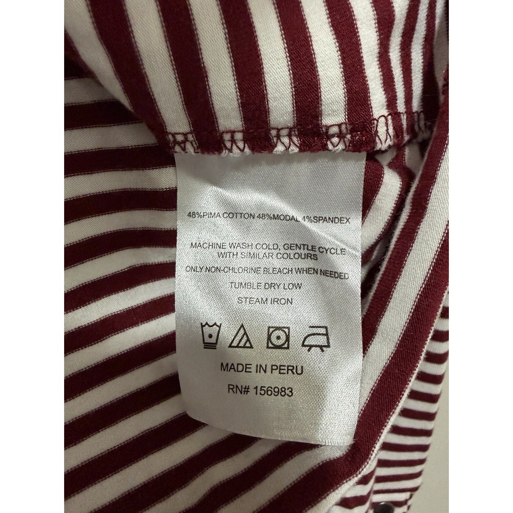 EVEREVE Peyton Snap Cuff Tee Womens S Burgundy White Stripe Long Sleeve - Picture 4 of 8